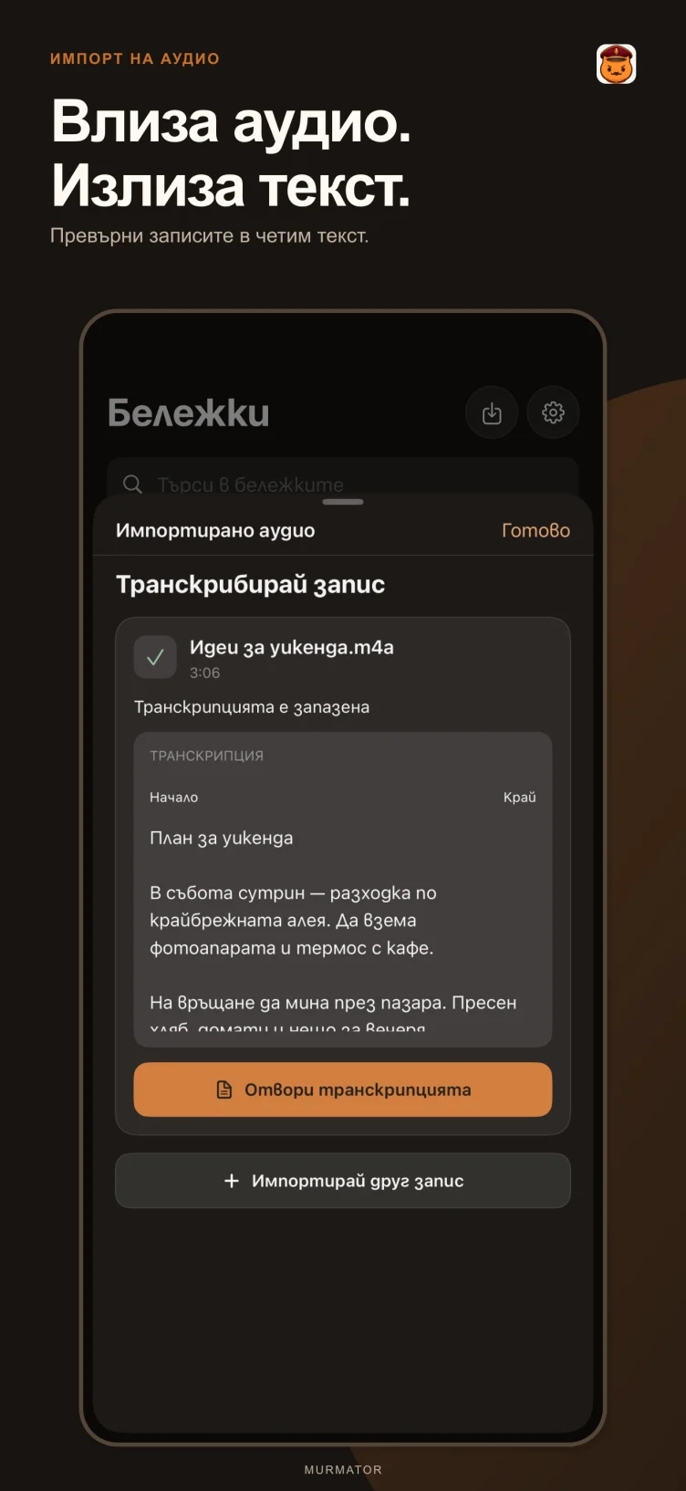 Импорт на аудио
