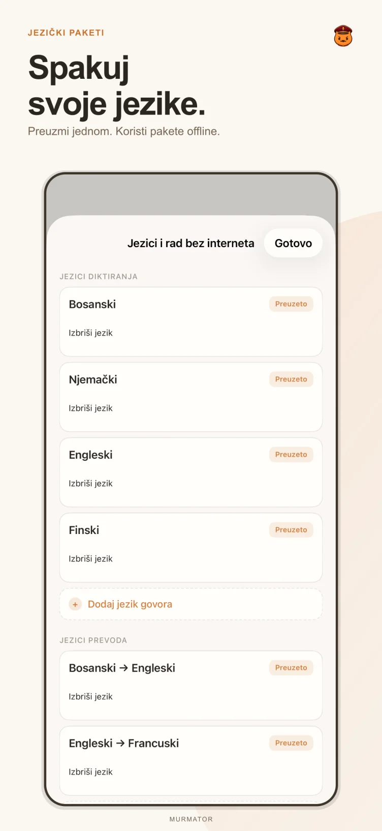 Ekran jezičkih paketa u Murmatoru