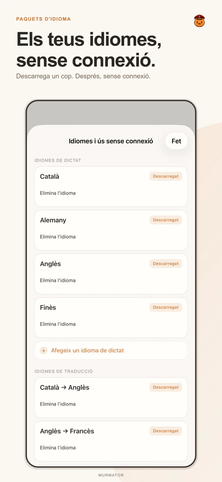 Pantalla de paquets d'idioma de Murmator