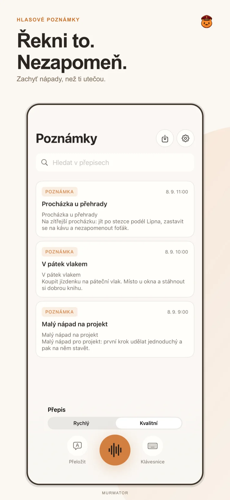 Obrazovka poznámek v Murmatoru