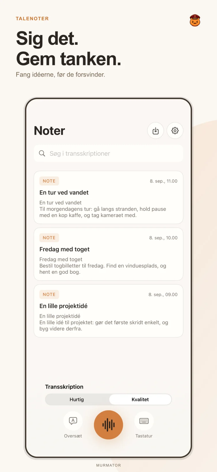 Noteskærmen i Murmator