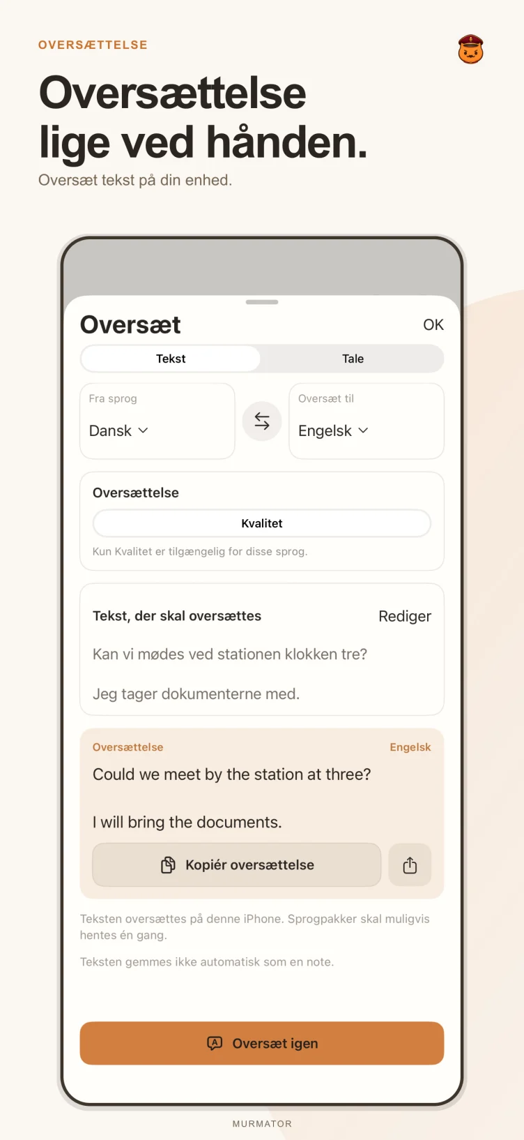 Oversættelsesskærmen i Murmator