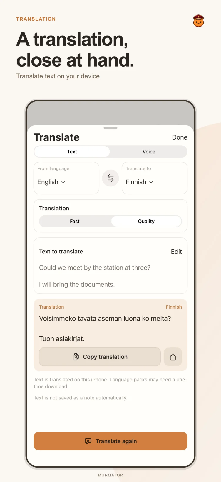 Murmator translation screen