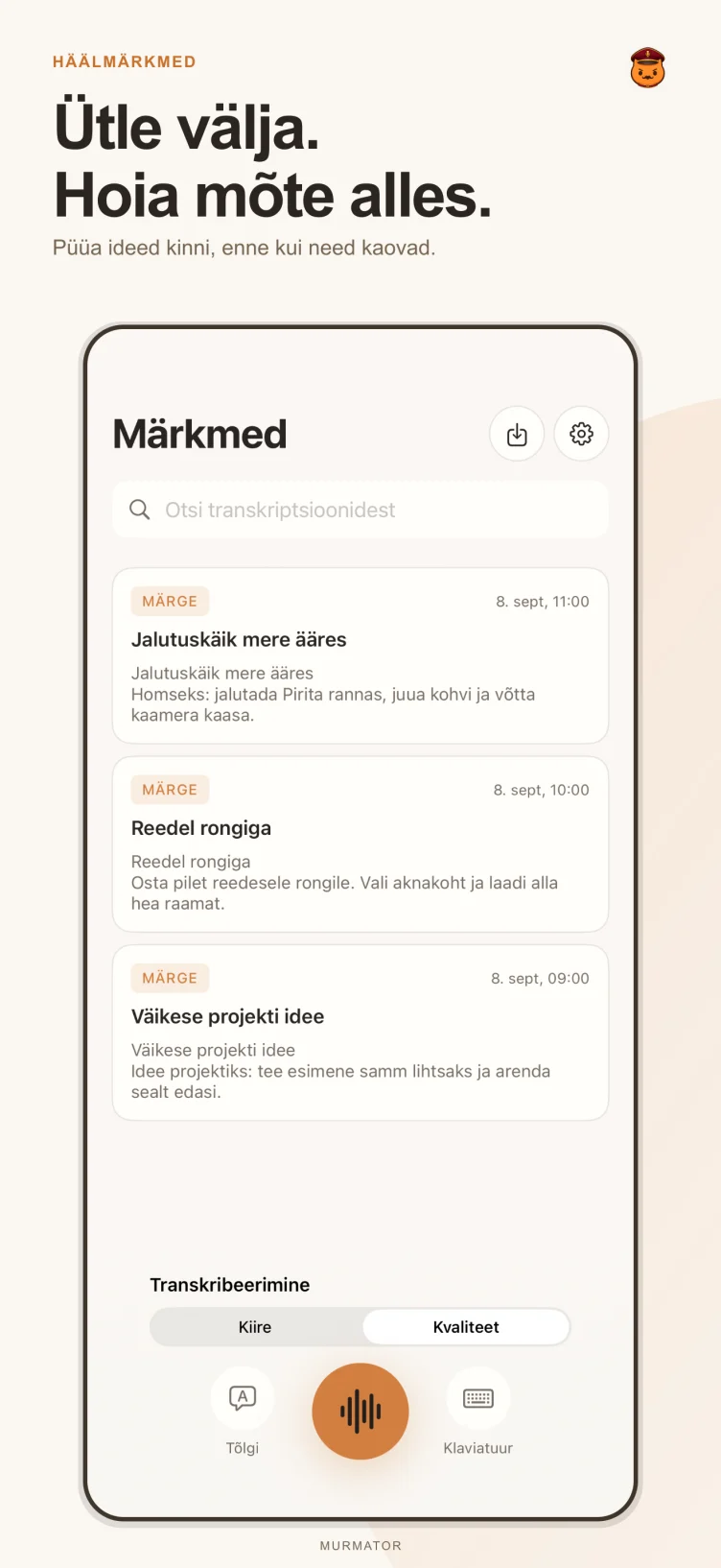 Murmatori märkmete ekraan