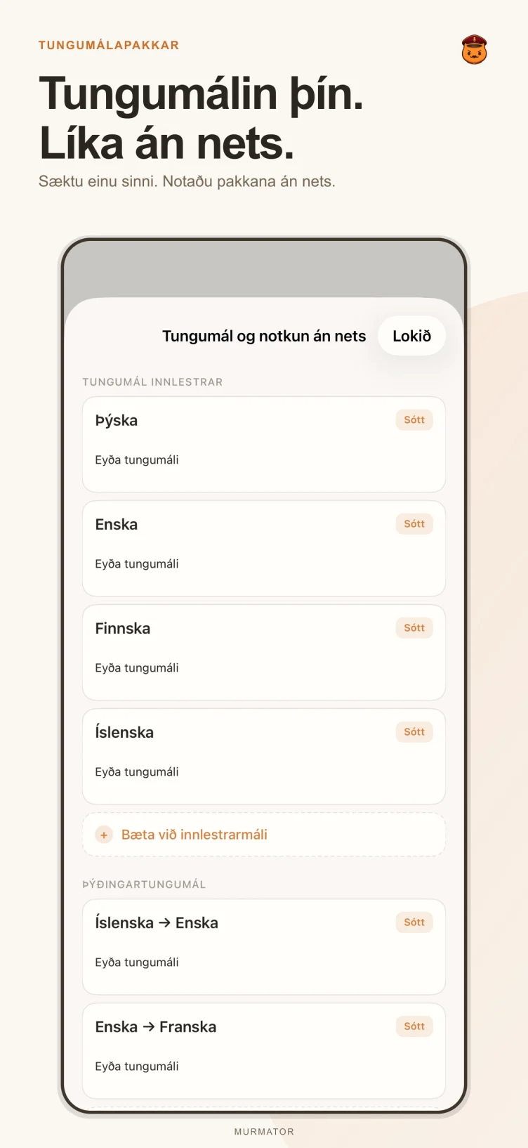 Tungumálapakkaskjár Murmator
