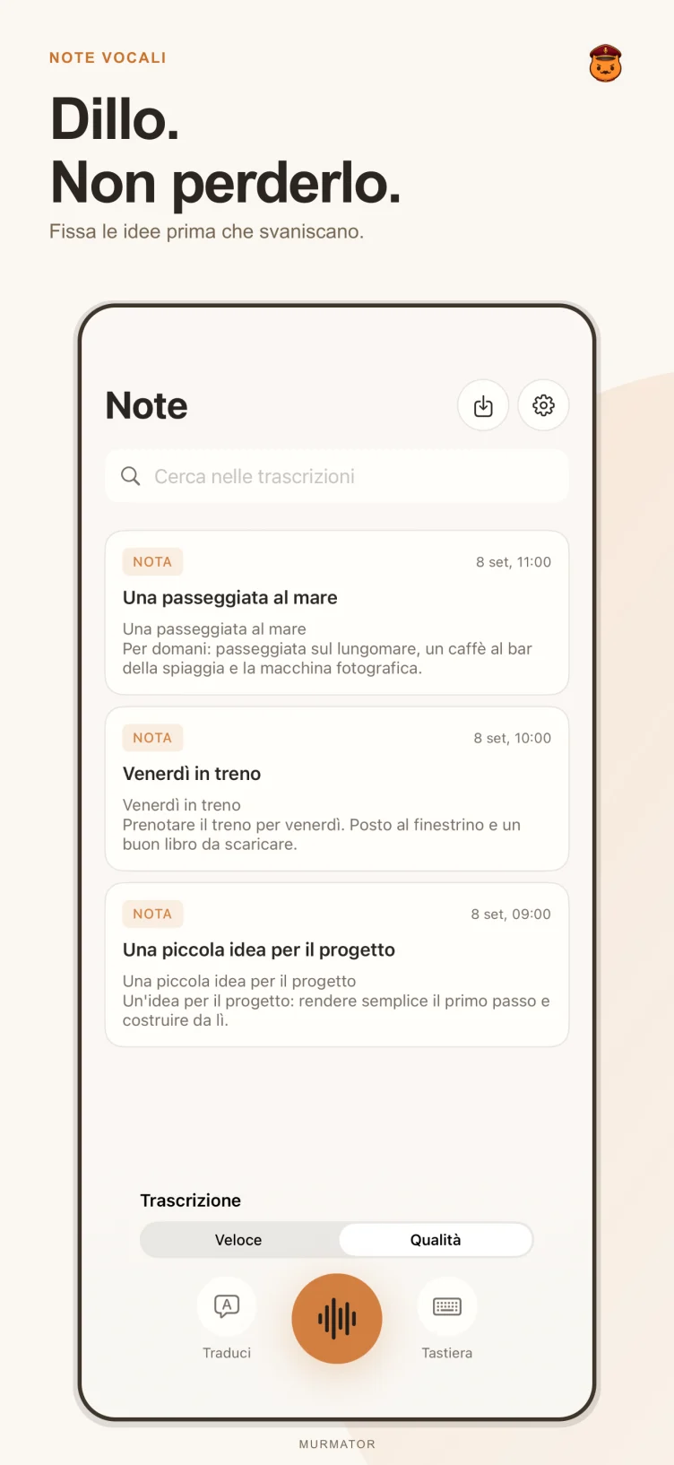 Schermata delle note di Murmator