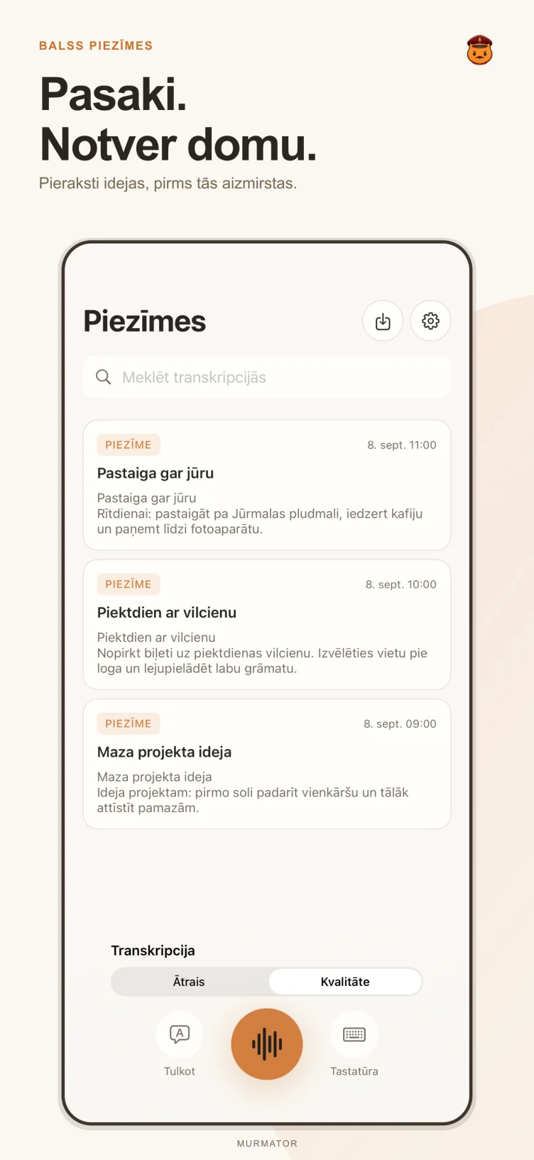 Murmator piezīmju ekrāns