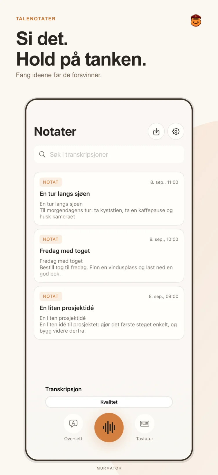 Notatskjermen i Murmator