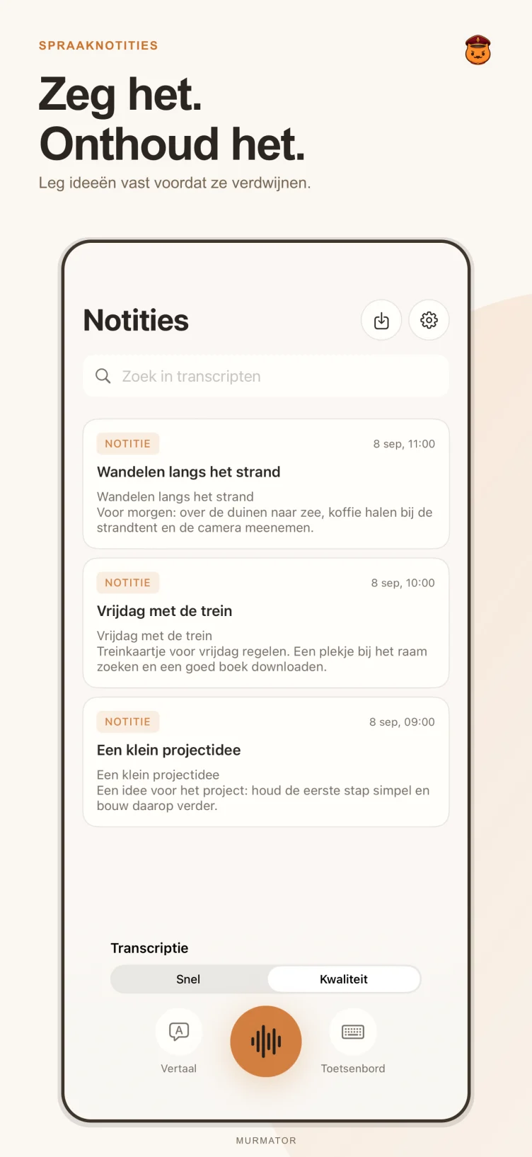 Notitiescherm van Murmator