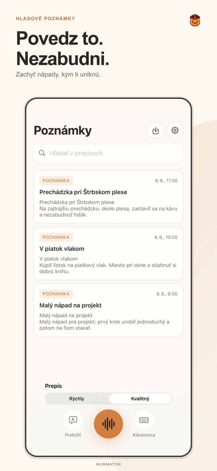 Obrazovka poznámok v Murmatore