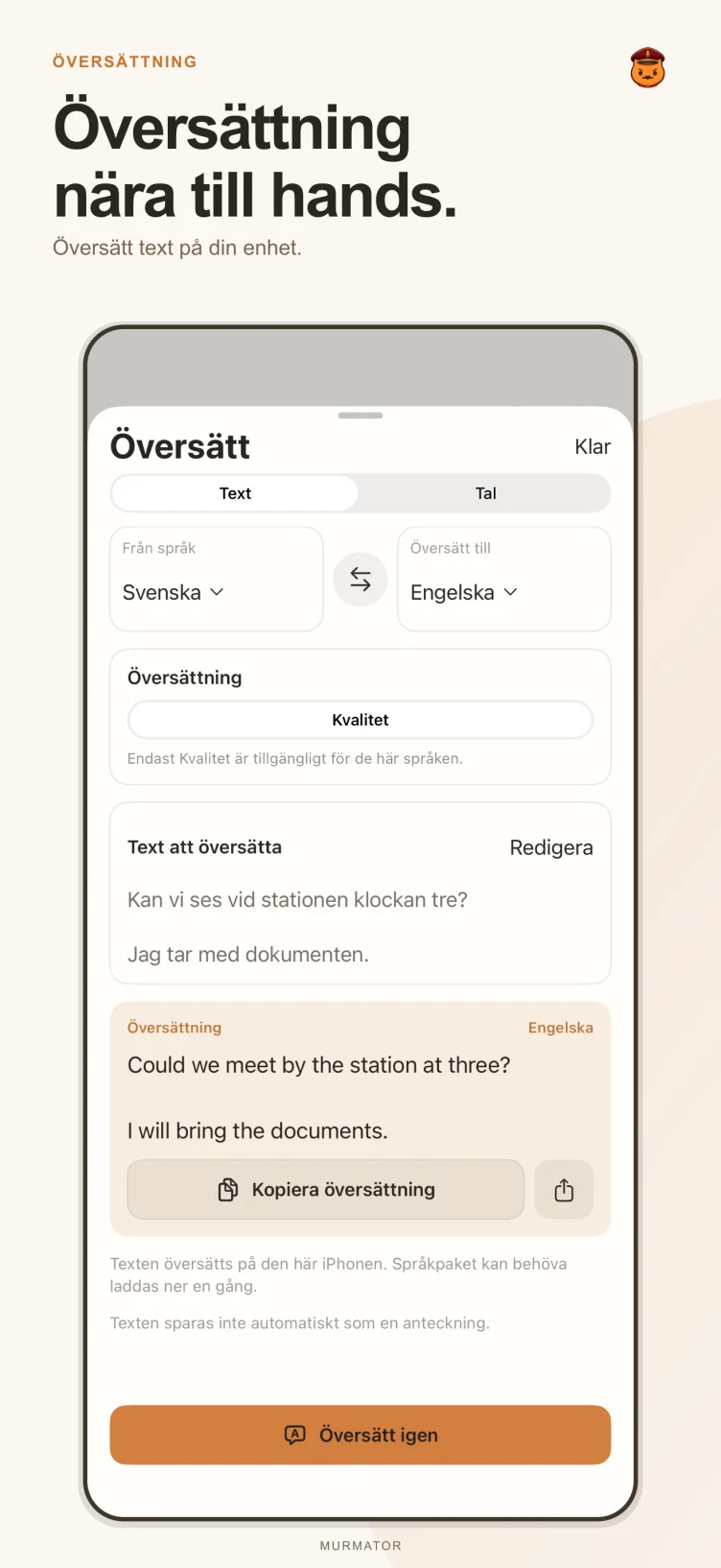 Översättningsskärmen i Murmator